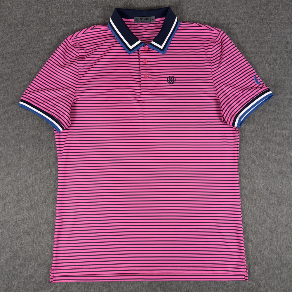 G/FORE Polo Shirt Mens Medium Pink Stripe Skull & T's 3D Banded Golf